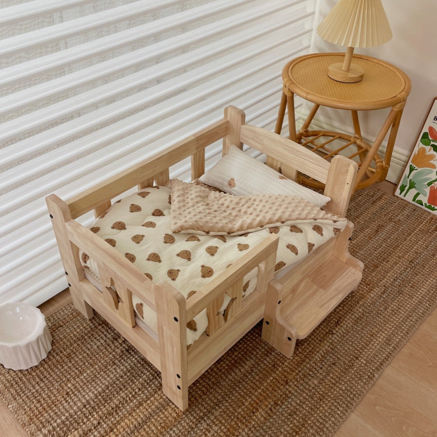 Pet wooden bed, dog wooden bed, pet dog cat wooden bed, small and medium-sized dogs, off-ground four-season wooden nest
