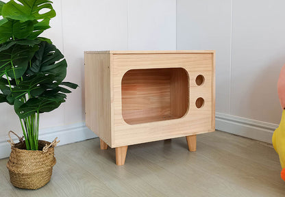 Wholesale Solid Wood Cat Nest Factory Direct Sales Creative Height Up Large Solid Wood Cat House Retro TV Pine Wood Material Pet Nest