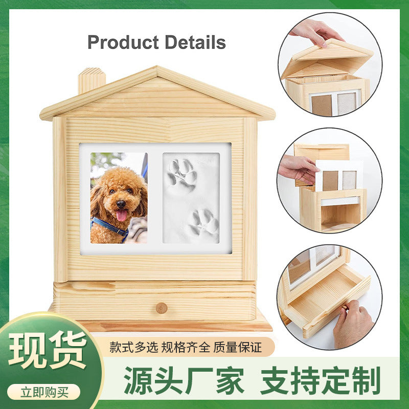 Pet ashes, pet wooden urn, urn with photo frame, small house, pine