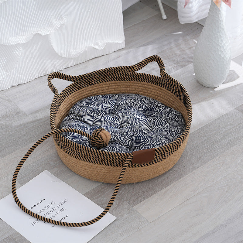 Straw winter warm cat nest, cattail grass weaving cat supplies universal in all seasons, super large pet nest spot