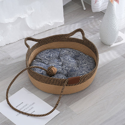 Straw winter warm cat nest, cattail grass weaving cat supplies universal in all seasons, super large pet nest spot