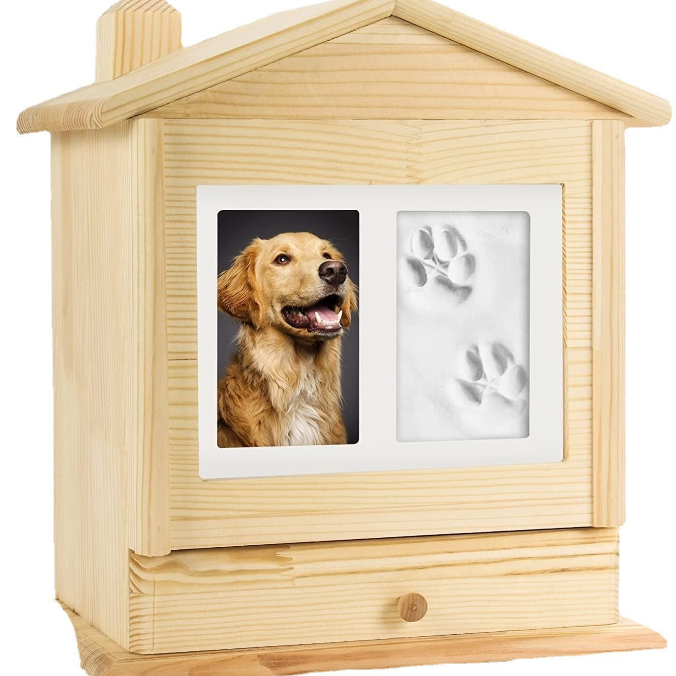 Pet ashes, pet wooden urn, urn with photo frame, small house, pine