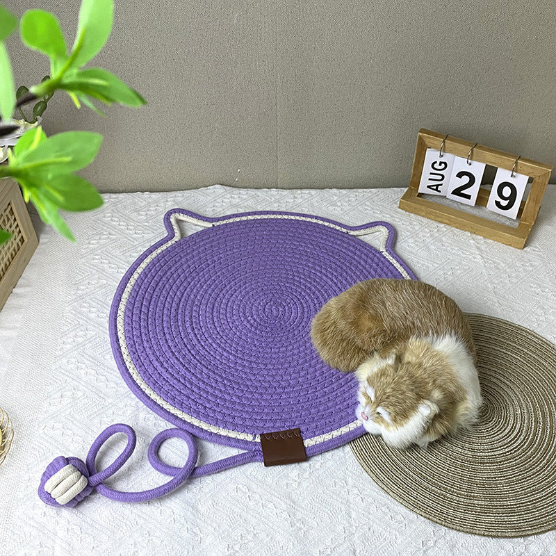 Cotton rope woven cat scratching pad, play and sleep integrated mat, wear-resistant and non-crumb cat nest, universal cat mat for all seasons
