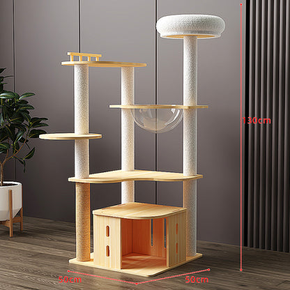 Wholesale cat climbing frame imitation solid wood large cat jumping platform space capsule cat nest cat tree integrated cat scratching board
