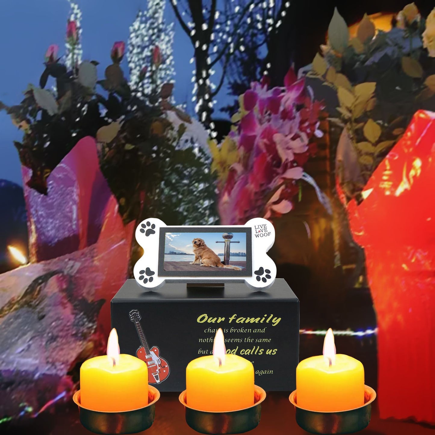 Spot wooden pet guitar + photo frame urn funeral supplies, solid wood birthday box sacrificial urn