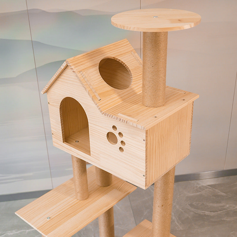 Wholesale Solid Wood Cat Climbing Frame Cat Scratch Post Large Cat Nest Cat Tree Six Layers Cat Jumping Platform Pine