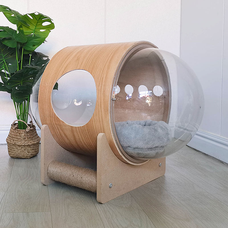Wholesale space capsule cat beds, double-sided cat scratch columns, round capsule cat houses, all-season, solid wood, comfortable and transparent cat houses