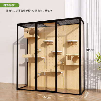 Cat cage household indoor cat cabinet cat house large free space climbing frame integrated cat nest cat house solid wood cat villa