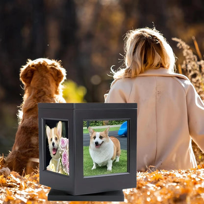 Wooden Rotary Framed Pet Memorial Box Cat and Dog Funeral Urn