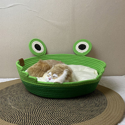 Woven cat nest frog prince design pet nest universal in all seasons washable grinding claws cat scratching board integrated sleeping nest