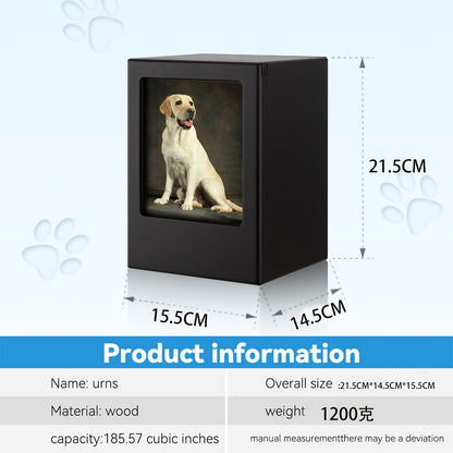 Pet urn Wooden black Photo-friendly Pet wooden urn Engraving and nameplate