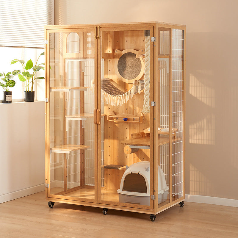 DIY cat villa solid wood cat cage household does not occupy an area cat house oversized free space cat house panoramic cat cabinet