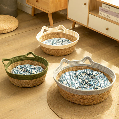 Cat nest rattan four seasons universal weaving summer cool nest cushion Internet celebrity cat scratching board integrated pet bed cat supplies