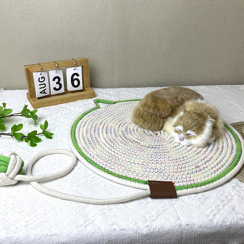 Cotton rope woven cat scratching pad, play and sleep integrated mat, wear-resistant and non-crumb cat nest, universal cat mat for all seasons