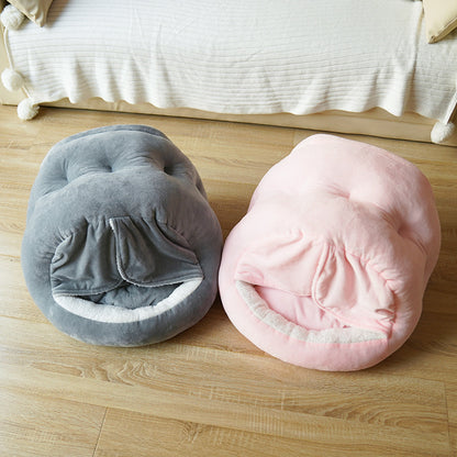 Wholesale new PV fleece Mongolian bag with door curtain plush comfortable semi-closed pet cat kennel supplies