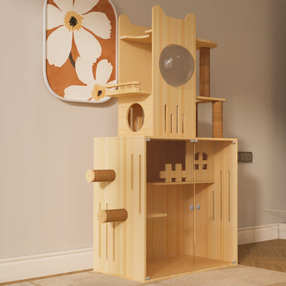 Wholesale solid wood cat cabinets, household multi-layer cat tree，wooden cat cages, cat climbing frames, cat trees, cat houses and cat beds