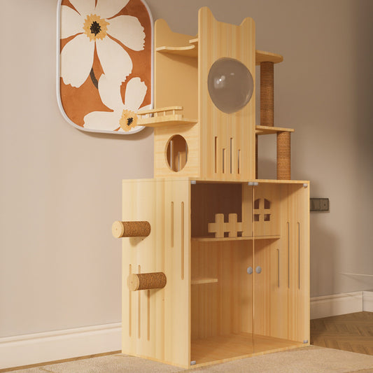 Wholesale solid wood cat cabinets, household multi-layer cat tree，wooden cat cages, cat climbing frames, cat trees, cat houses and cat beds