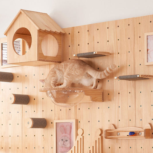 Wall type cat climbing frame cat jumping platform hole board cat wall solid wood cat climbing ladder jumping platform space capsule cat nest cat shelf