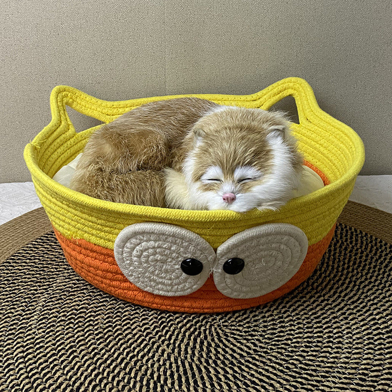 Four Seasons Universal Cat Nest Rattan Cotton Thread Cat Nest Cat Nest Cat Mat Cute Sleeping Mat Kitten Mat Pet Nest