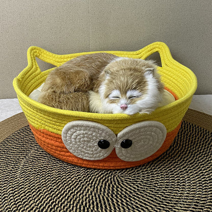 Four Seasons Universal Cat Nest Rattan Cotton Thread Cat Nest Cat Nest Cat Mat Cute Sleeping Mat Kitten Mat Pet Nest
