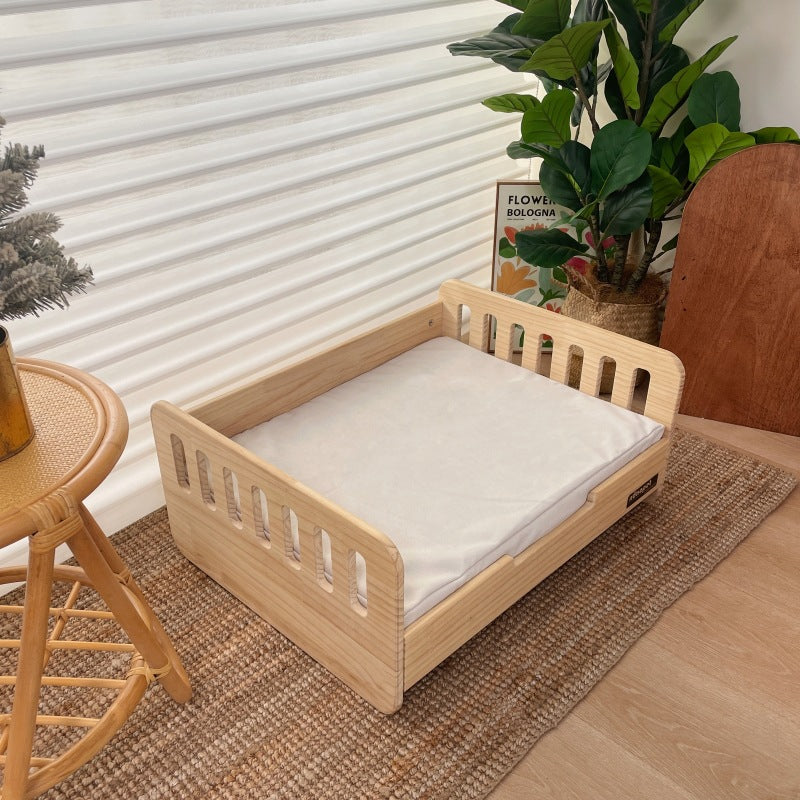 Pet wooden bed, double-sided wooden bed, pet cat and dog off-ground pet bed, all-season small dog removable pet bed