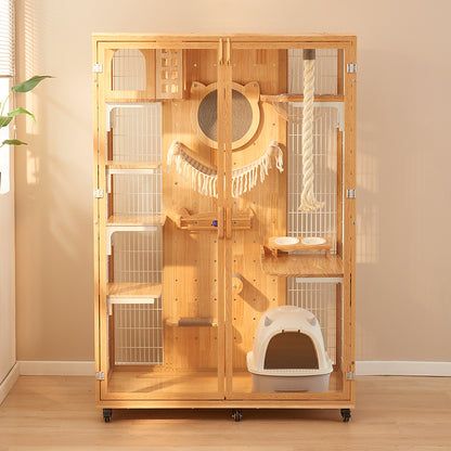 DIY cat villa solid wood cat cage household does not occupy an area cat house oversized free space cat house panoramic cat cabinet