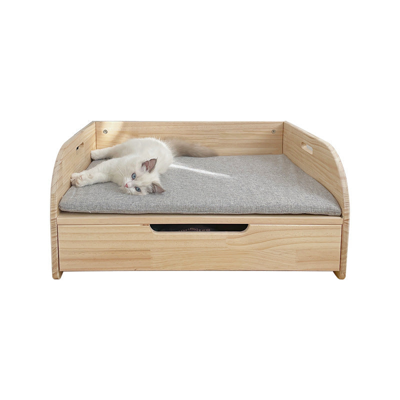 Drawer wooden bed, pet solid wood bed, cat nest removable and washable canvas, all-season wooden bed, can store storage
