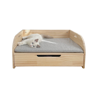 Drawer wooden bed, pet solid wood bed, cat nest removable and washable canvas, all-season wooden bed, can store storage