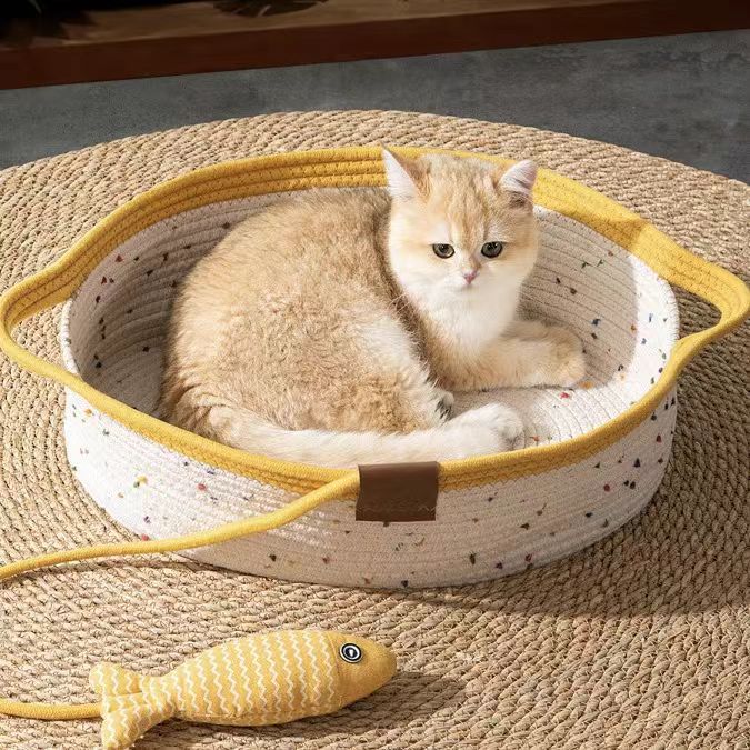Summer Cotton Rope Basket Cat Nest Mat All Seasons Universal Cat Bed Cat Scratch Nest Cat Sleeping Dog Nest Straw Nest Spot