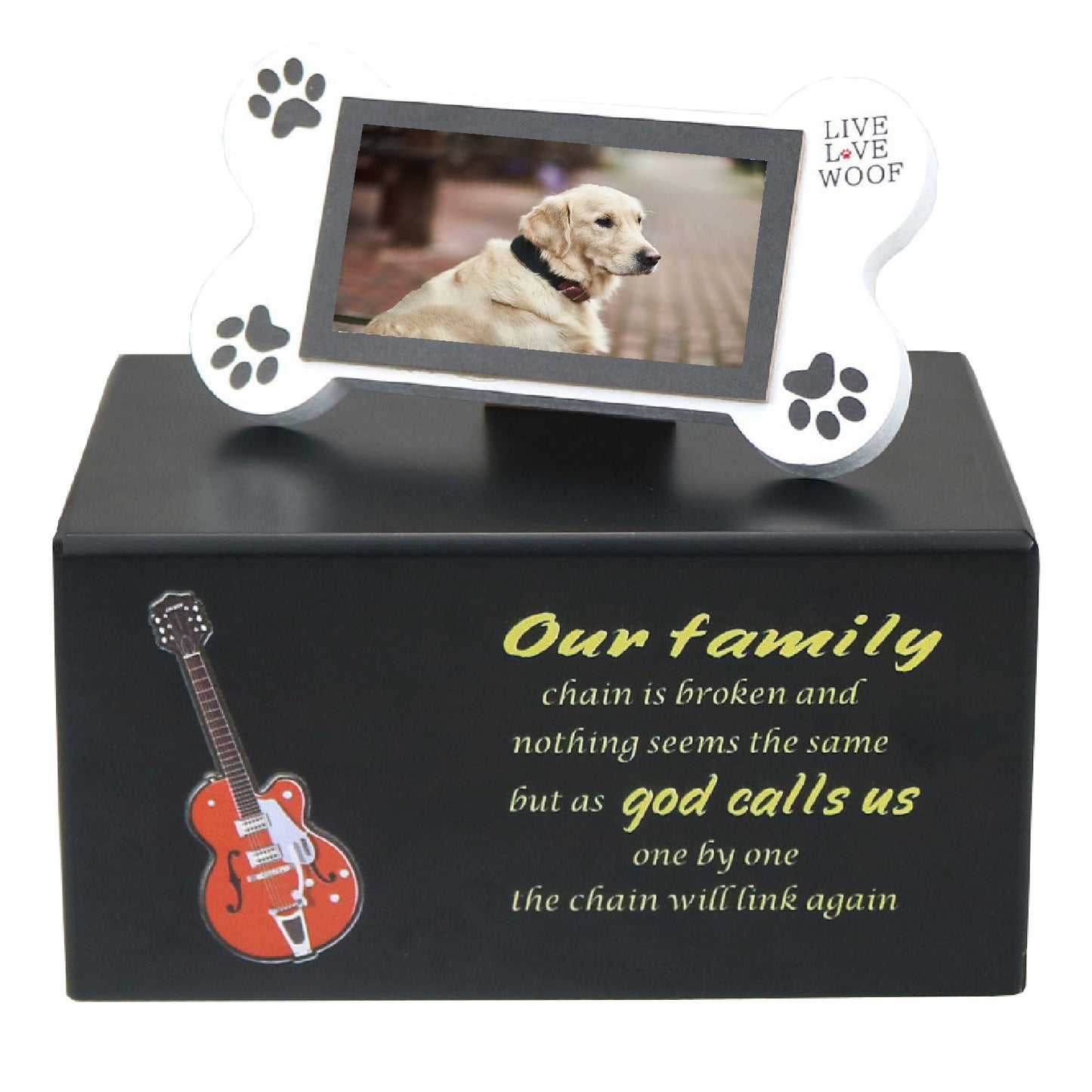 Spot wooden pet guitar + photo frame urn funeral supplies, solid wood birthday box sacrificial urn