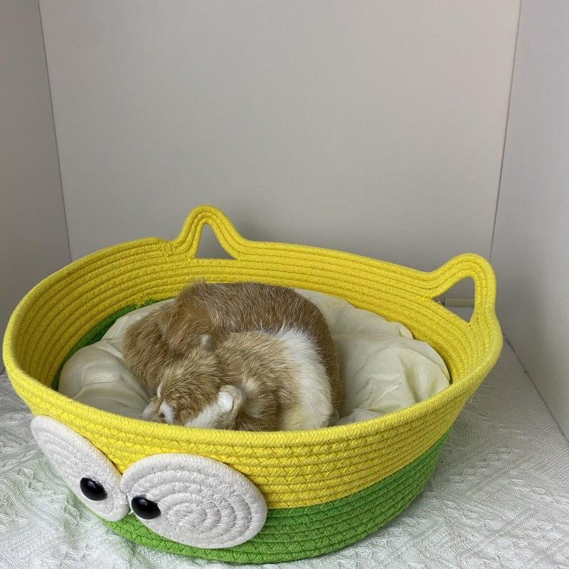 Four Seasons Universal Cat Nest Rattan Cotton Thread Cat Nest Cat Nest Cat Mat Cute Sleeping Mat Kitten Mat Pet Nest
