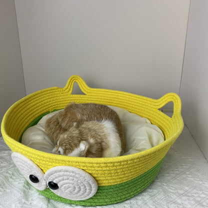 Four Seasons Universal Cat Nest Rattan Cotton Thread Cat Nest Cat Nest Cat Mat Cute Sleeping Mat Kitten Mat Pet Nest