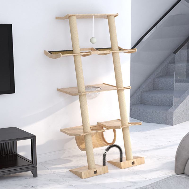 Wholesale custom cat climbing frame Small apartment solid wood against the wall cat scratching board integrated leaning tower leaning against the cat jumping platform climbing column wall type