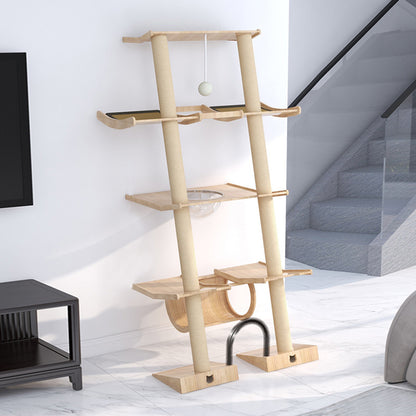 Wholesale custom cat climbing frame Small apartment solid wood against the wall cat scratching board integrated leaning tower leaning against the cat jumping platform climbing column wall type