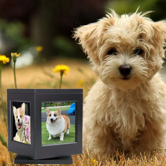 Wooden Rotary Framed Pet Memorial Box Cat and Dog Funeral Urn