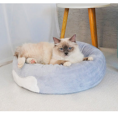 Wholesale cats, dogs and pets two-color splicing autumn and winter plush warm round kennel removable and washable