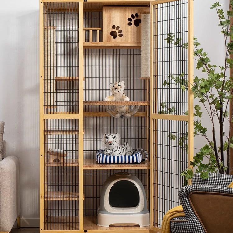 Cat Villa Factory Direct Sales Solid Wood Cat Cage Large Pet Household Cage Indoor Three Layers Four Layers Free Space