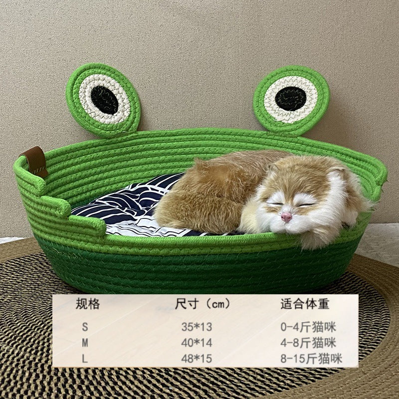 Woven cat nest frog prince design pet nest universal in all seasons washable grinding claws cat scratching board integrated sleeping nest