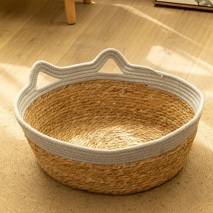 Cat nest rattan four seasons universal weaving summer cool nest cushion Internet celebrity cat scratching board integrated pet bed cat supplies