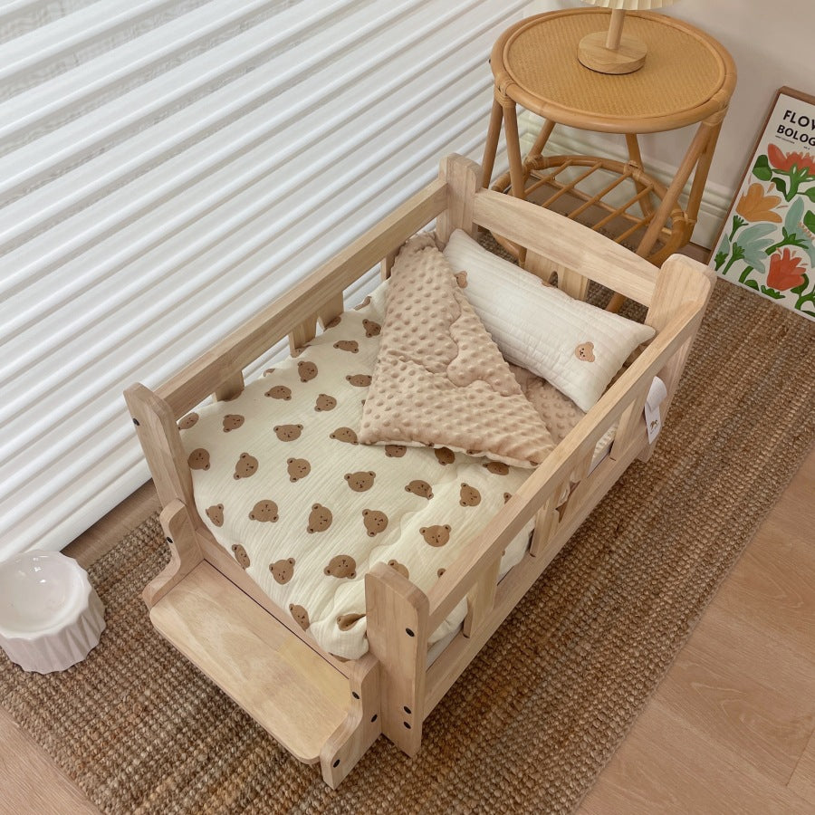 Pet wooden bed, dog wooden bed, pet dog cat wooden bed, small and medium-sized dogs, off-ground four-season wooden nest