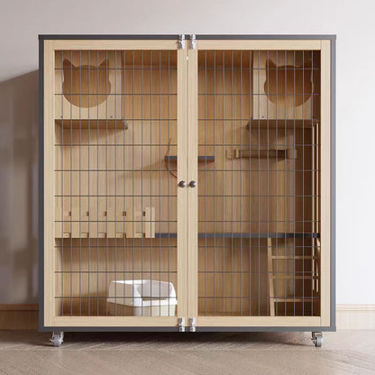 Wooden cat villa household indoor cat cage grid door cat house three-layer cat cabinet breeding cage cat nest luxury cat house
