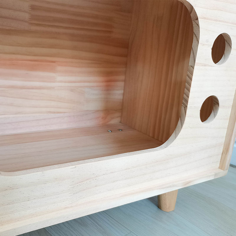 Wholesale Solid Wood Cat Nest Factory Direct Sales Creative Height Up Large Solid Wood Cat House Retro TV Pine Wood Material Pet Nest