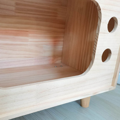 Wholesale Solid Wood Cat Nest Factory Direct Sales Creative Height Up Large Solid Wood Cat House Retro TV Pine Wood Material Pet Nest