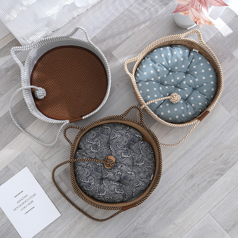 Straw winter warm cat nest, cattail grass weaving cat supplies universal in all seasons, super large pet nest spot