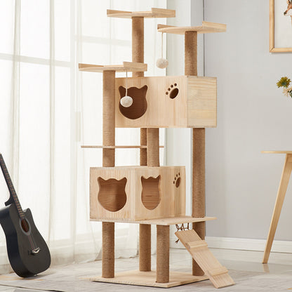 Wholesale Solid Wood Cat Climbing Frame Cat Jumping Platform Cat Scratch Post Resistant Scratch Hemp Pillar Cat Ball Pet Toys