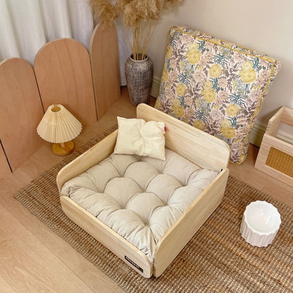 Pet sofa, wooden pet cat and dog bed, pet sofa universal in all seasons, ground-free sofa, small dog nest
