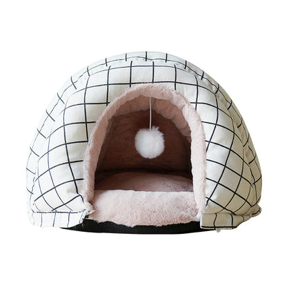 Wholesale cats, dogs and pets two-color splicing autumn and winter plush warm round kennel removable and washable