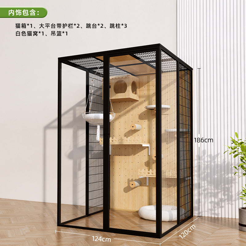 Cat cage household indoor cat cabinet cat house large free space climbing frame integrated cat nest cat house solid wood cat villa