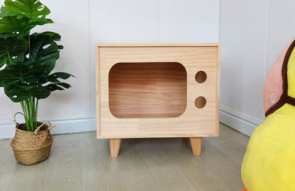 Wholesale Solid Wood Cat Nest Factory Direct Sales Creative Height Up Large Solid Wood Cat House Retro TV Pine Wood Material Pet Nest