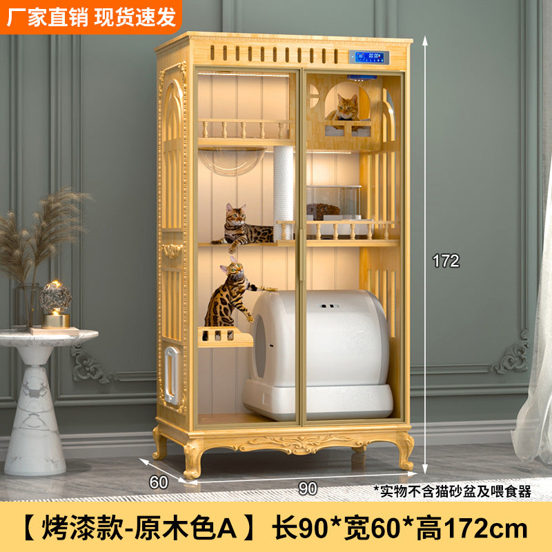 Luxury solid wood new cat villa large space cat cage household cat house cat cabinet opposite door cat villa